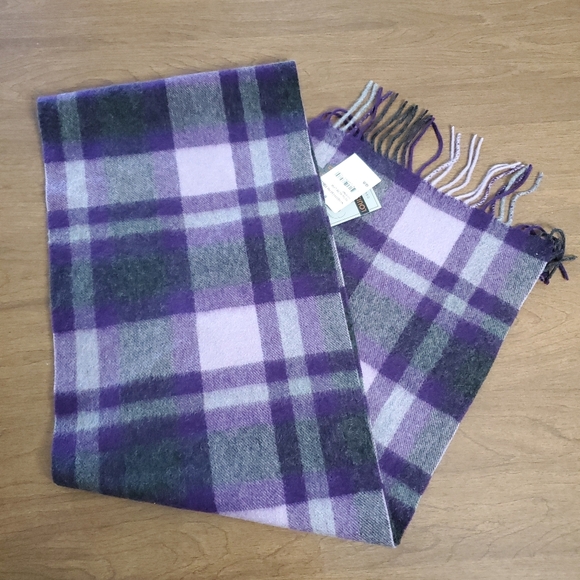 Louisa Perini 100% Cashmere Plaid Scarf Soft High End Quiet Luxury Chic 11x66 - Picture 1 of 4